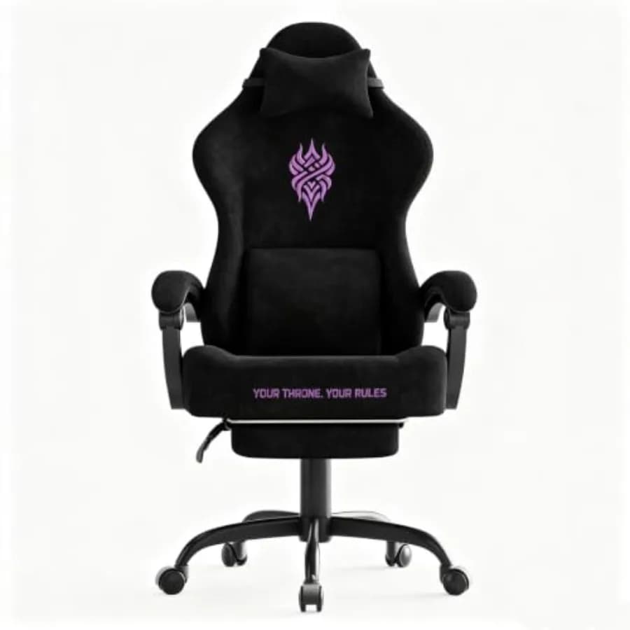 Gaming Chairs for Video Gamers and Office Use, Black Velvet Fabric with Ergonomic Design, Reclining Function, Footrest, Massage
