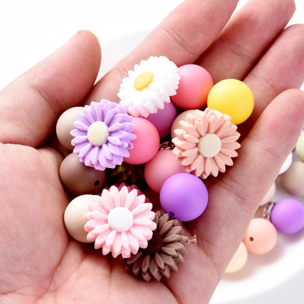 Set di 30 Perline in Silicone Rotonde, Perline Sfuse a Forma di Margherita per Catenelle Portaciuccio Fatte a Mano, Giocattoli Massaggiagengive per Neonati, Grado Alimentare