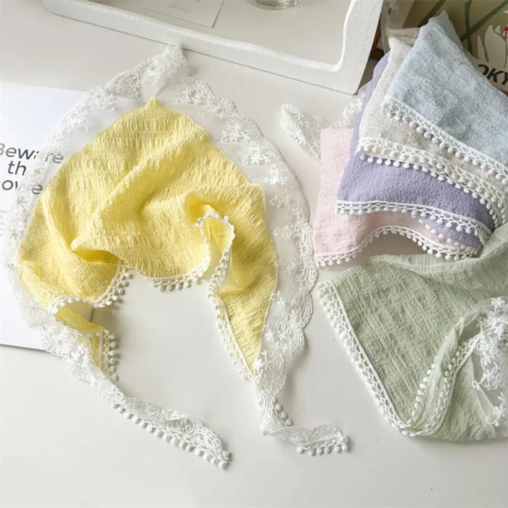 2025 Nuova Primavera Sciarpa Per Capelli Del Merletto Per Le Donne Dolce Triangolo Fascia Per Capelli Foulard Quadrato Protezione Solare Turbante Headwarp Accessori Per Capelli