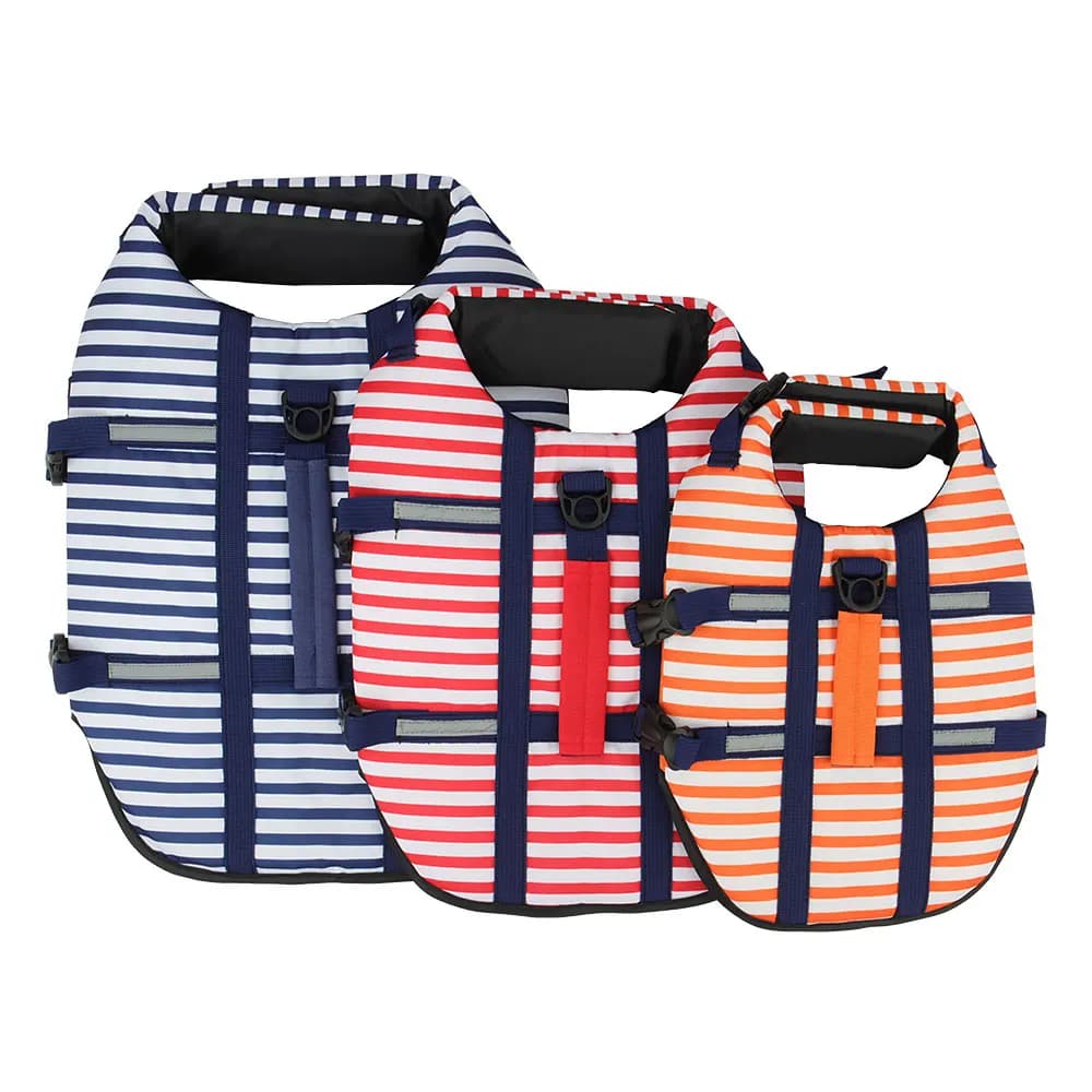 Gilet da bagno riflettente per costume da bagno estivo a righe per cani da compagnia in blu rosso arancione per cani di taglia piccola, media a grande
