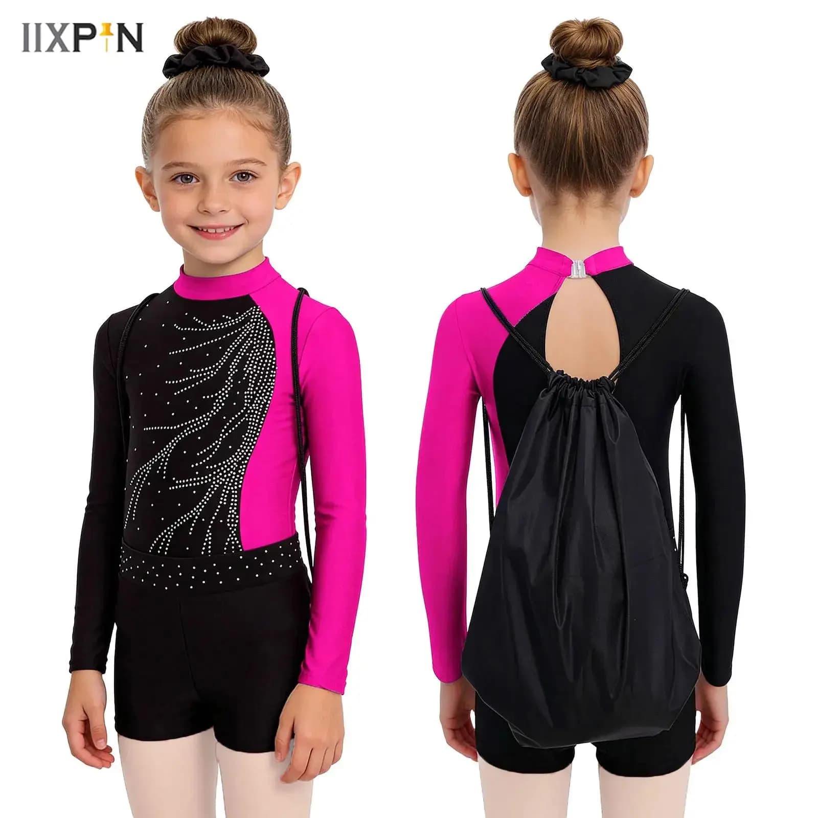 Body da Ginnastica per Bambine con Pantaloncini, Fascia per Capelli e Borsa Portaoggetti - Abbigliamento Sportivo per Danza e Allenamento
