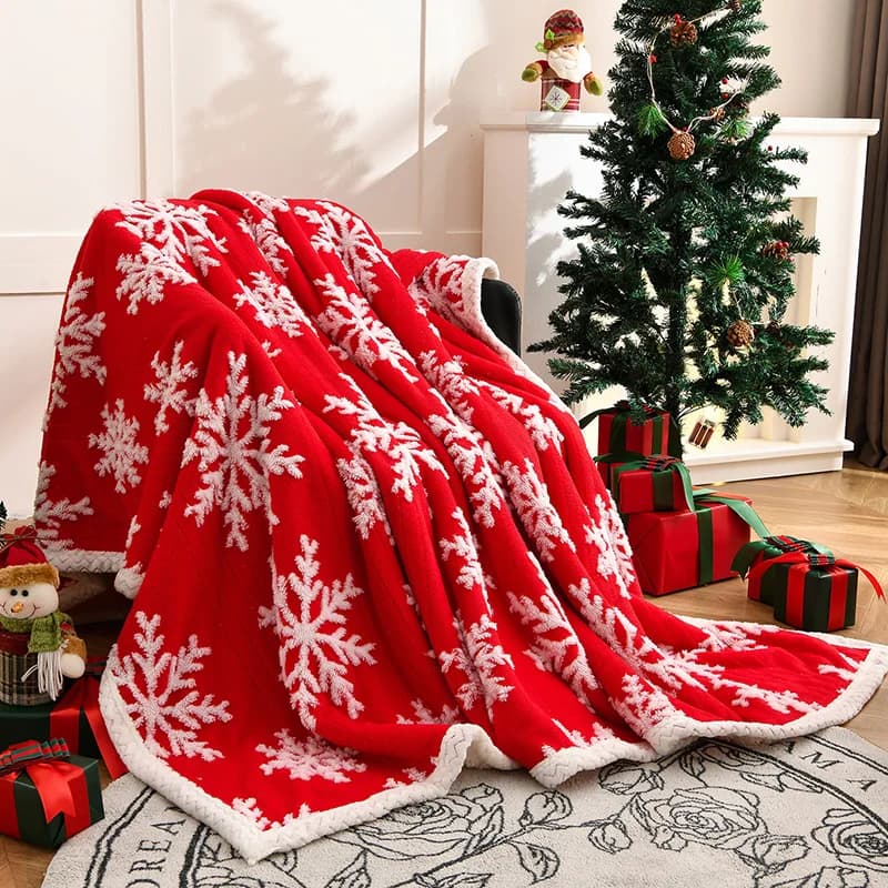 1pc Coperta in pile di agnello Fiocco di neve Asciugamano per divano Decorazione della casa Copriletto caldo Festival Regalo Pisolino Scialle Coperta al ginocchio (senza federa)