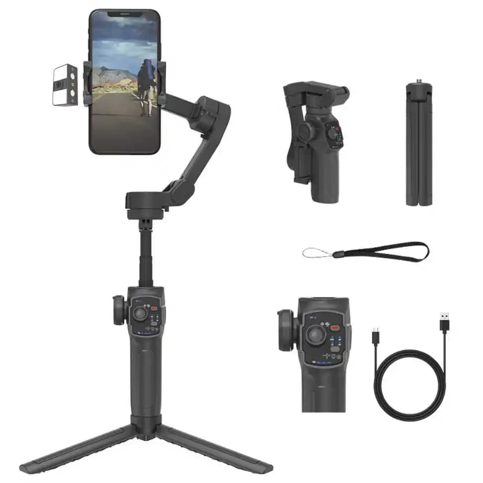 Vendita calda L9 Popolare stabilizzatore cardanico per telefono a 3 assi AI Face Tracking Smart Shooting VLOG Selfie Stick Treppiede con luce di riempimento