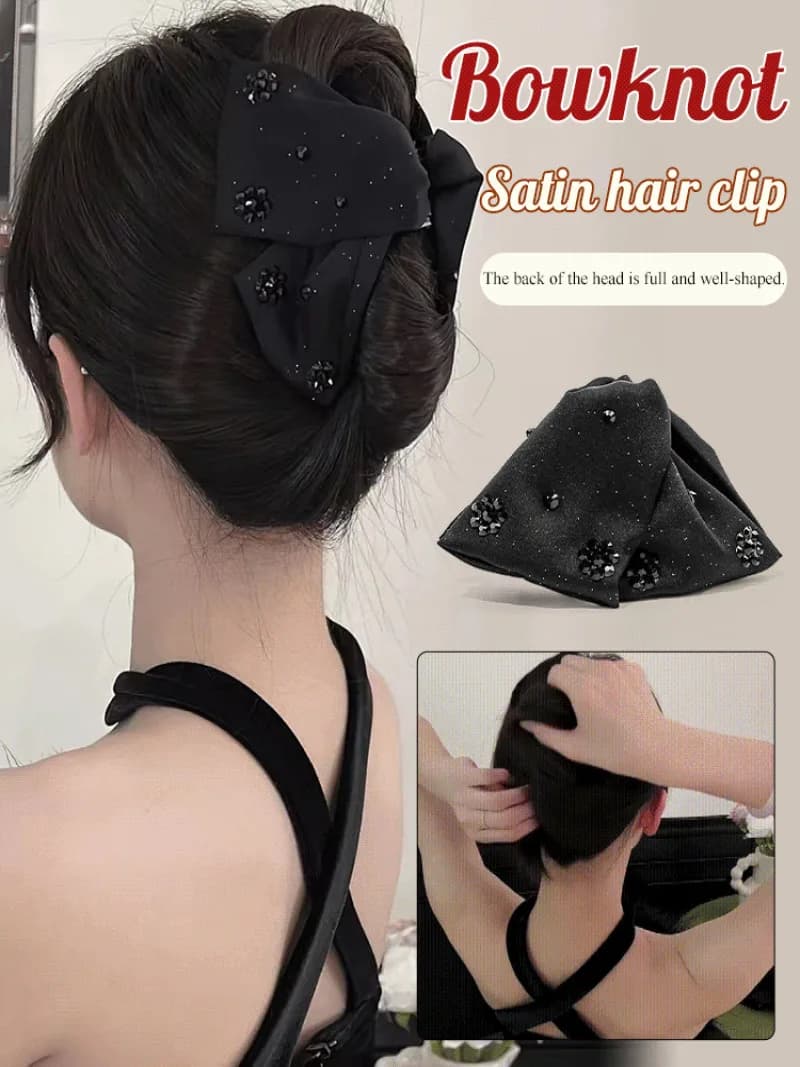 Fermaglio per capelli in raso con fiocco Ms Temperamento sul retro della testa Clip per afferrare in raso Fermaglio per capelli con fiocco Clip per squalo Piastra posteriore della testa Presa per capelli Po