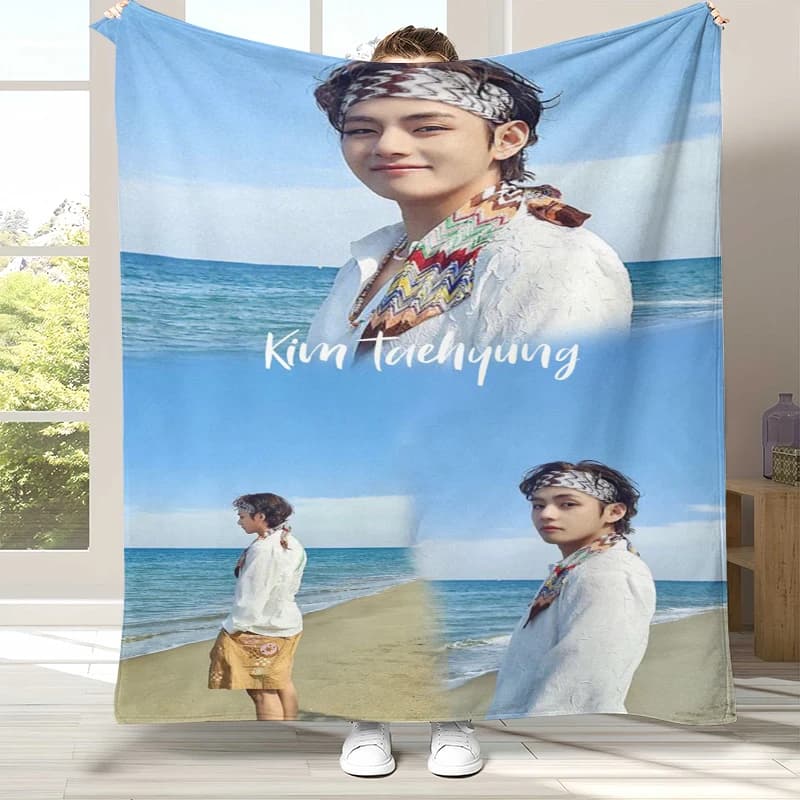 Kim Tae Hyung V Kpop B-BTS Flannel Blanket,Ultra Soft Warm Plush Throw for Home Bedroom Bed Sofa Cover Office Camping Picnic