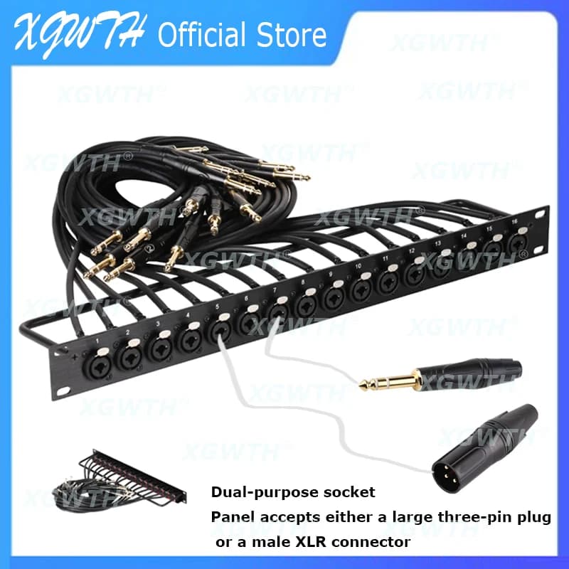 Rack Patch Panel 16 Way 3 Pole XLR Female Male Chassis Connnector 1U Flight Case Mount Loudspeaker Audio Cable Multi-functional