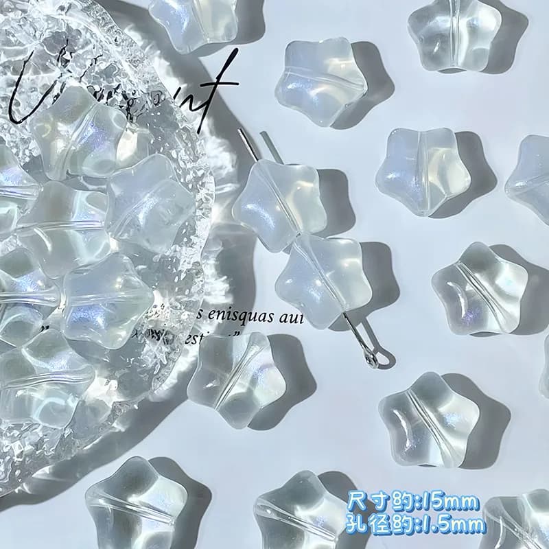 TX91 10pcs 15mm Cute Flat Star Glass Bead Loose Bead Charms Handmade Jewelry Making Findings DIY Bracelet Earrings Material
