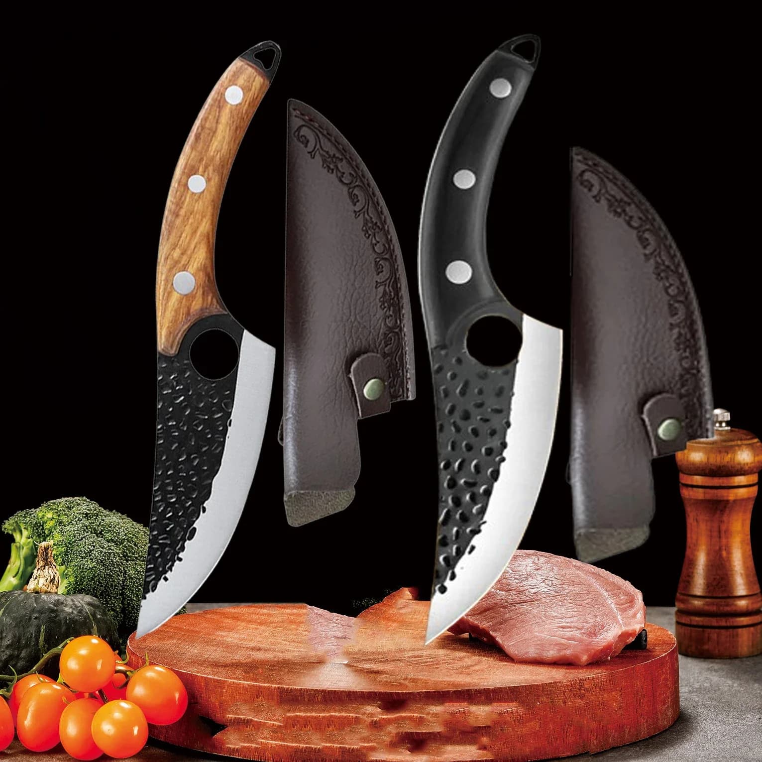 Forged kitchen cook knives with knife lid in stainless steel sharp knife to slice meat for domestic use
