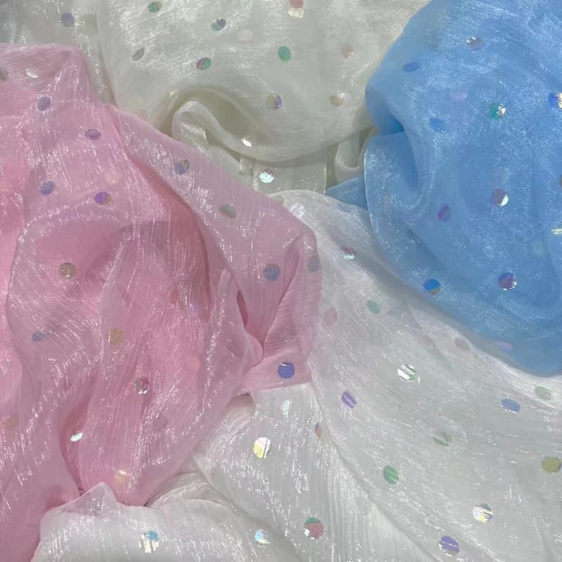 Shimmering Wave Point Pleated Fabric Iridescent Soft Net Fabric DIY Hanfu Wedding Dress Formal Dress Skirt Fabric