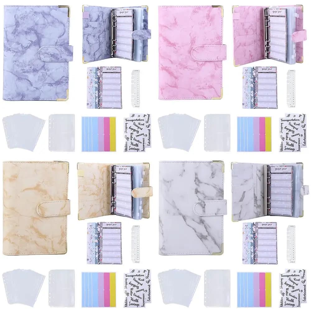 Busta con cerniera in pelle PU per pianificatore di budget per il budget Notebook in marmo Raccoglitore per budget in marmo Raccoglitore per notebook Raccoglitore a 6 anelli