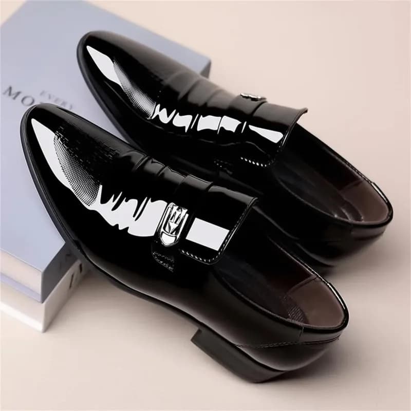 High-end Mens Dress Shoes High Gloss Patent Slip on Loafers Formal Business Oxford Casual Driving Pointed Toe Boat Shoe for Men