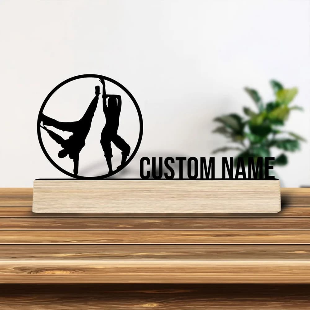 1pc Personalized Desktop Metal Ornaments Custom Name Equipped with Wooden Base Home and Office Decorations,Christmas Gifts