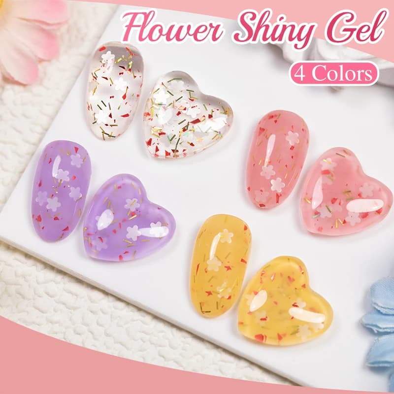 PUENTE Smalto Gel per Unghie 5ml con Fiori Brillanti, Gel per Unghie con Paillettes Scintillanti, Smalto Semipermanente UV Soak Off per Nail Art e Manicure
