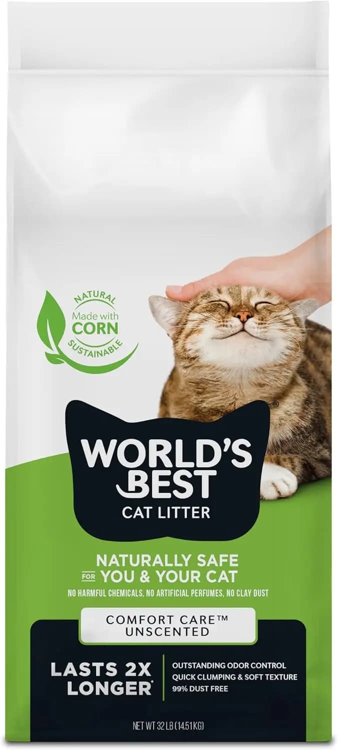 Quick Clumping Cat Litter, 32 lbs - Natural Corn, Unscented, 99% Dust Free, Long-Lasting Odor Control