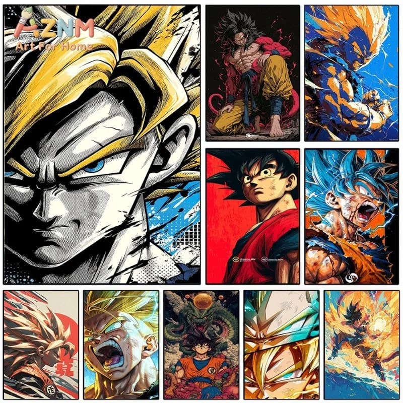 Dragon Ball Goku Super Saiyan Canvas Wall Art Anime Character Print Collage For Teen Boys Bedroom Gaming Dorm Wall Decr Unframed