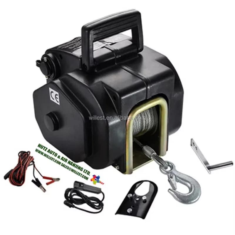 Electric Drum Boat Anchor Winch HUTZ 3,500 Lbs 12v DC Small Boat Trailer Winch WIN3500B01 Electric Yacht Winch