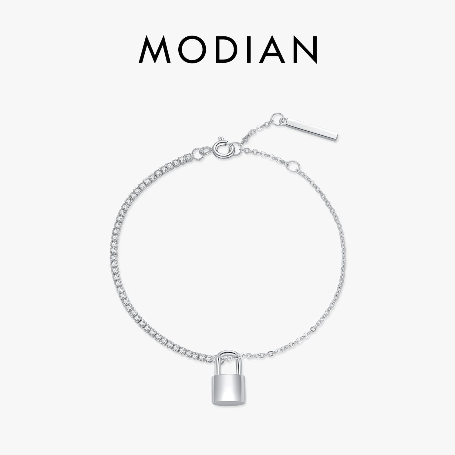 Modifican Exquisite Lock bracciale 925 Sterling Silver Shining CZ asimmetria bracciali Trendy Link Chain Jewelry For Women Gifts