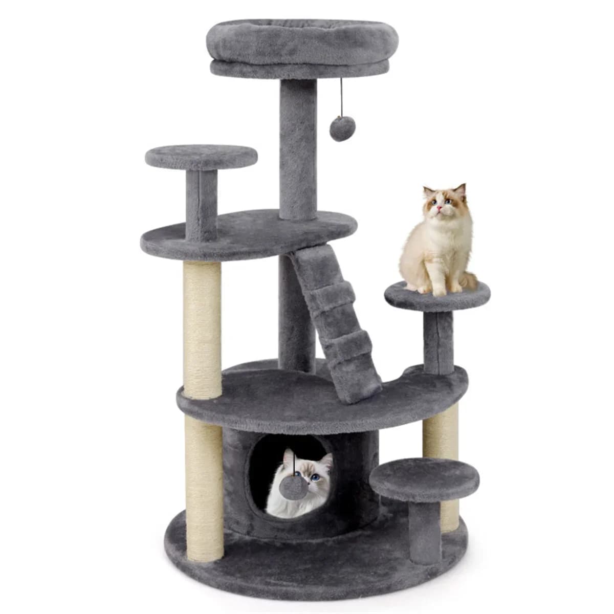 Albero per gatti multilivello da 40" per Munchkin e vecchi gatti - Base larga stabile, pesce persico imbottito morbido + ampio condominio (Grigio)