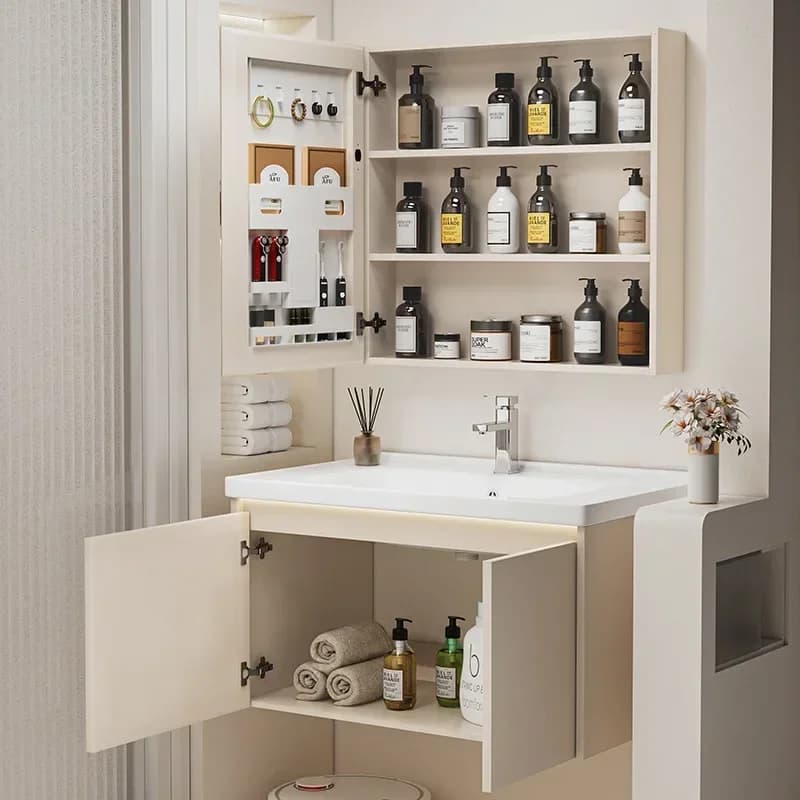Mobili da bagno nordici in lega di alluminio Lavabo in ceramica Armadietto a specchio intelligente Mobiletto da bagno Lavandino Mobili da bagno