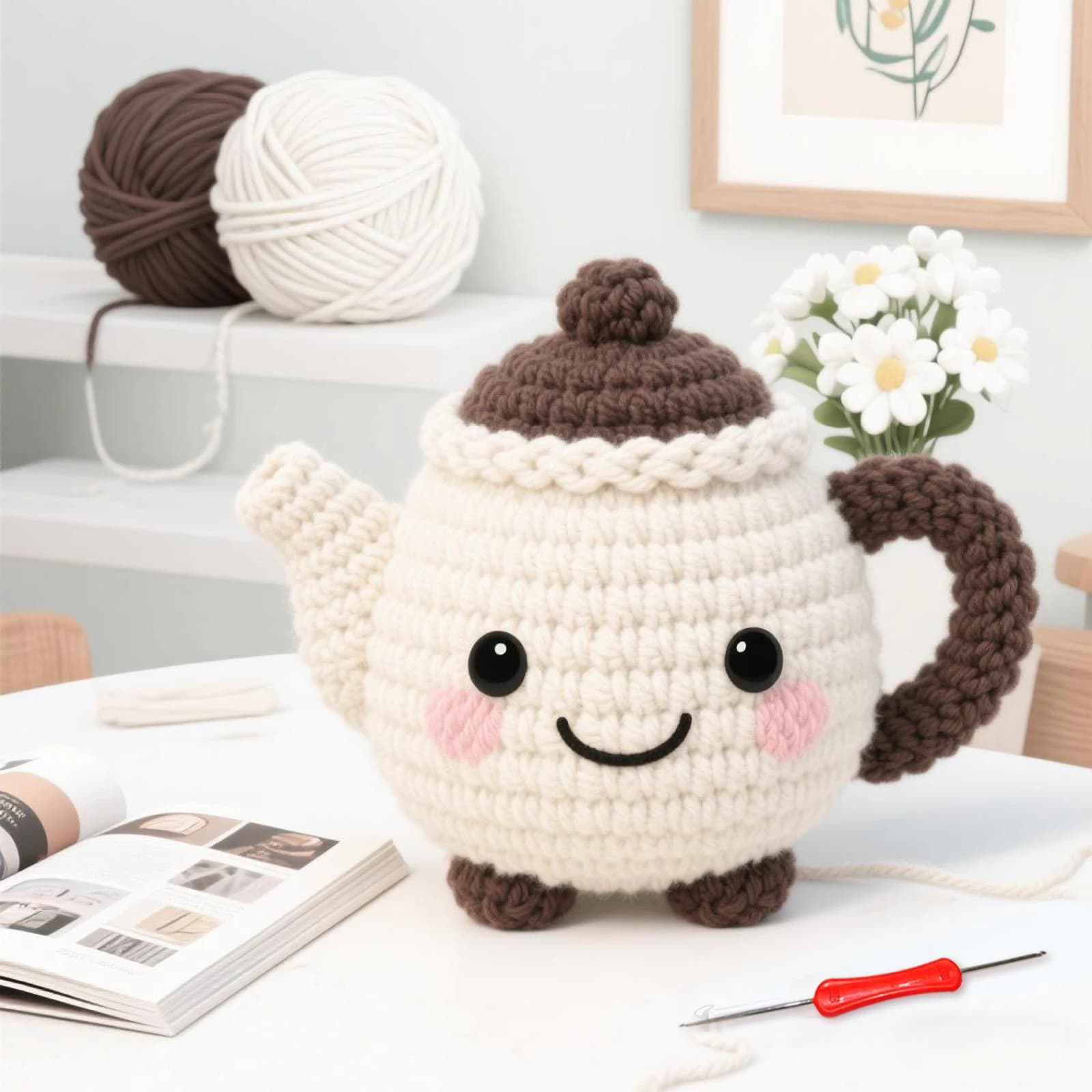 YAMAXIN 1PC Kit all'uncinetto fai-da-te per principianti Teiera a tema Easy Craft Knitting Project Set di strumenti per arti e mestieri