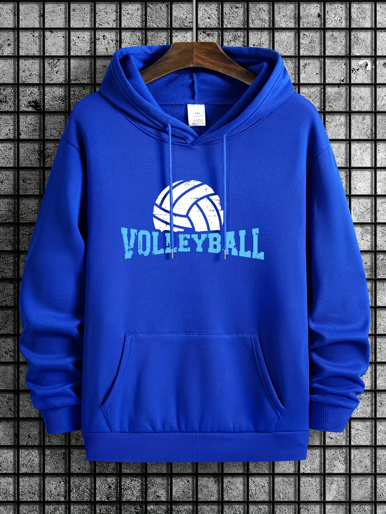 Vintage Distressed Volleyball Graphic Hoodie Unisex Front Print Sports Theme Loose Long Sleeve Casual Fleece Pullover Sweatshirt