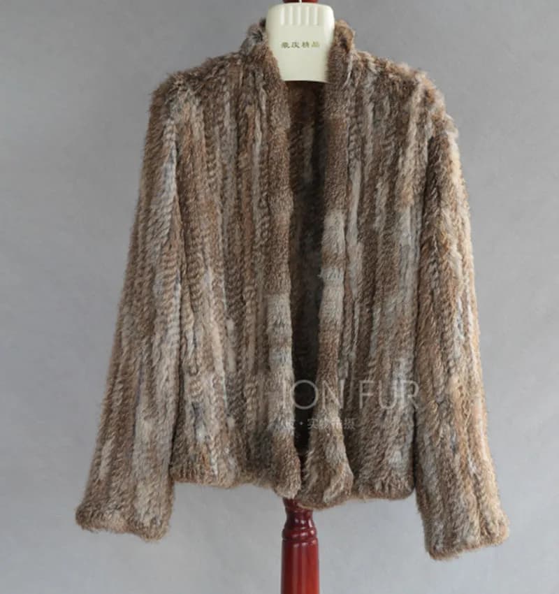 2024 nuovo cappotto di pelliccia di coniglio reale lavorato a maglia moda inverno manica lunga caldo inverno giacca di pelliccia genuina femminile