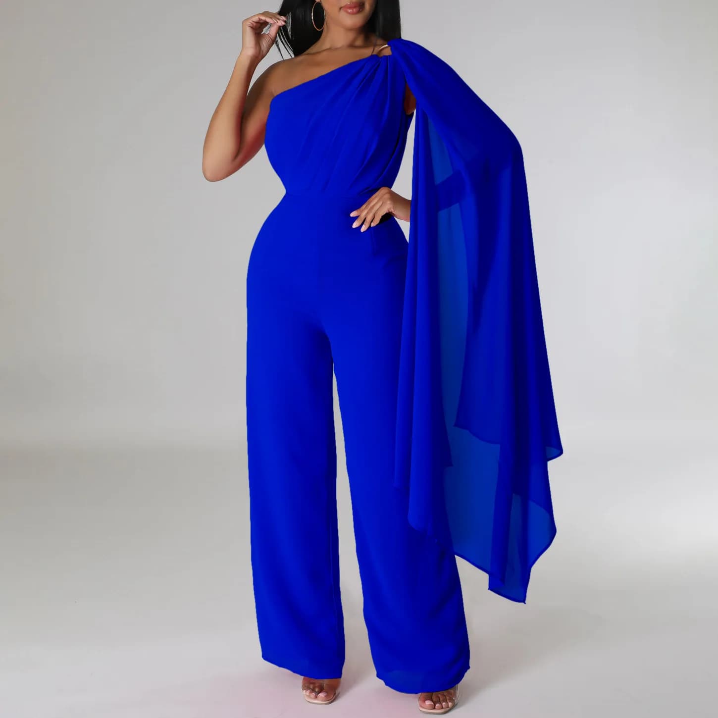 C8560 Women's Solid Color Ol Sexy One-shoulder Party Fashion Dress Jumpsuit Women's Casual Dresses Maxi Bandage Lace Prom