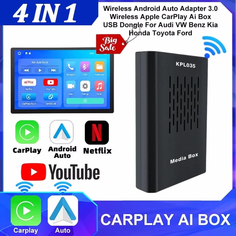 Adattatore Mini Android Smart AI 2 + 32G Portatile 4 in 1 Wireless CarPlay Android Auto CarPlay Box per OEM Plug and Play Auto-connect