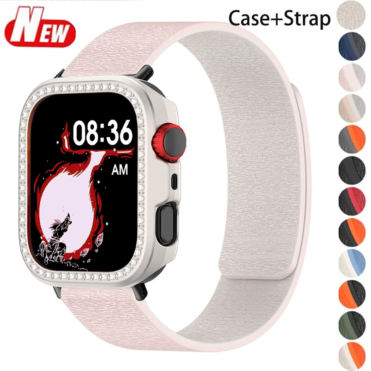 Cinturino Magnetico + Custodia con Diamanti per Huawei Watch Fit 5/5 Pro, Braccialetto Bicolore in Silicone con Cover Bling per Huawei Band 5 Pro da Donna