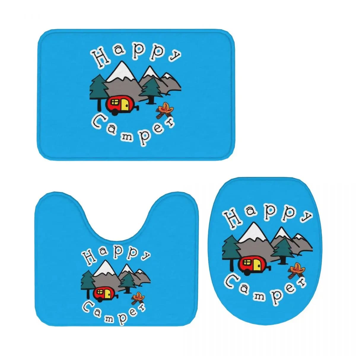 Happy Camper 3 pezzi tappetino da bagno set da bagno copriwater decorazioni per la casa tappeto antiscivolo