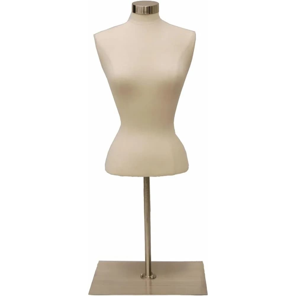 Body shape adult female dress shape torso shape with metal base brushed by rectangular bench with short pole
