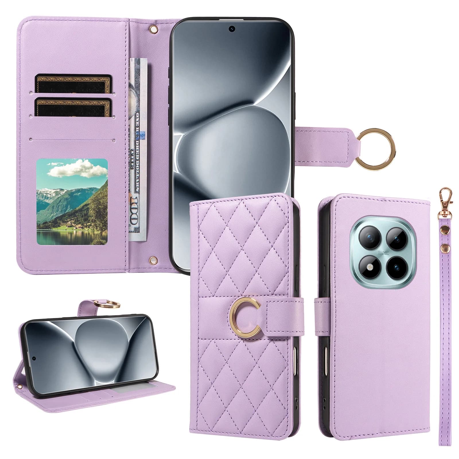 Embroidered Flip Cover Protective Case for Redmi Note 15/14/13/12/11/10/9/8 Pro Phone Case, Anti-Drop, Anti-Fingerprint, Faux Leather Phone Protective Cover