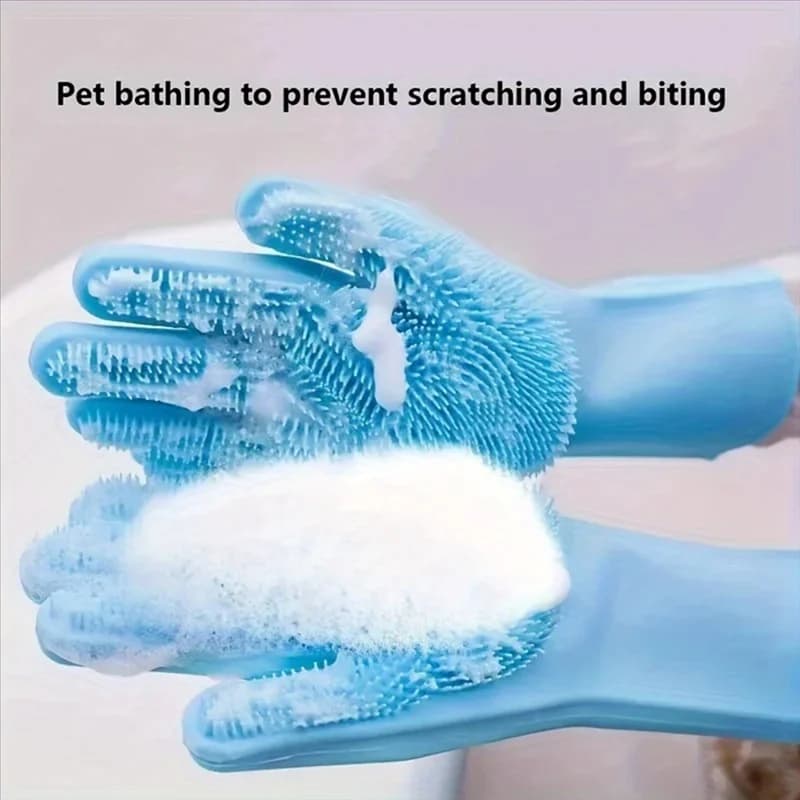 AEE2-Guanti per la pulizia Cani Gatti Guanti per shampoo da bagno Scrubber Guanti per la pulizia dei piatti