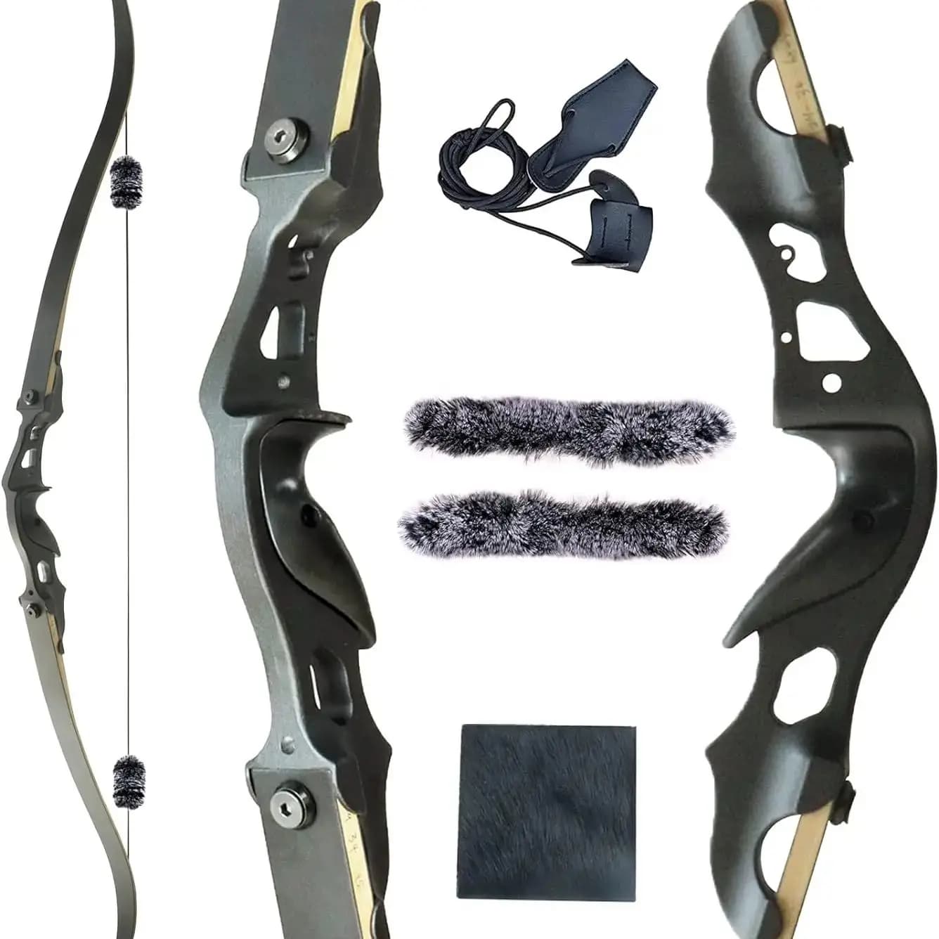 Arco ricurvo per adulti da 60 pollici 25-50 libbre Nero Hunter Riser in alluminio Set per tiro con l'arco per mano destra Attrezzatura per tiro al bersaglio da caccia