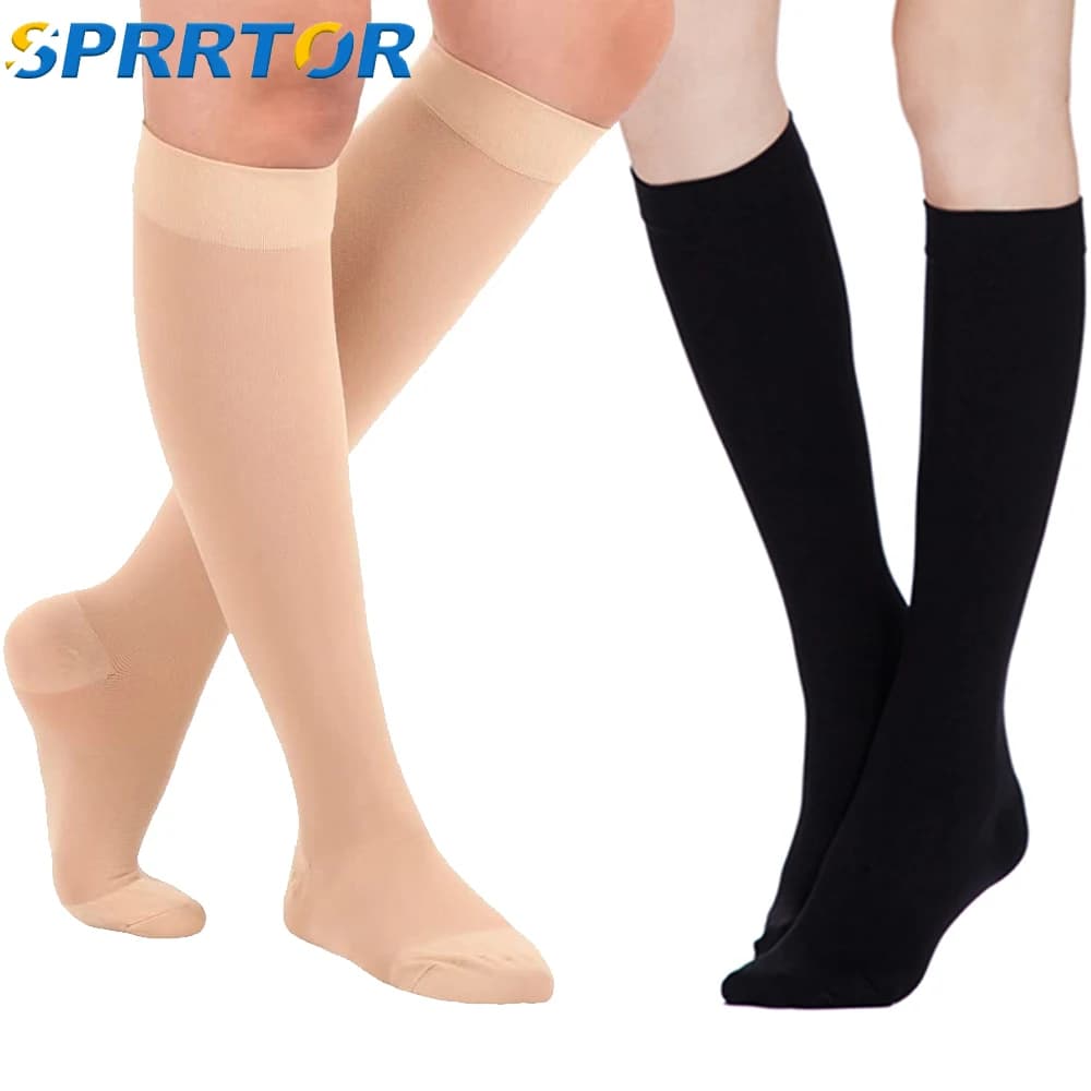 Calzini a compressione alta al ginocchio con punta chiusa 23-32 mmHg per donne e uomini Calzini di supporto per polpacci Compressione graduata