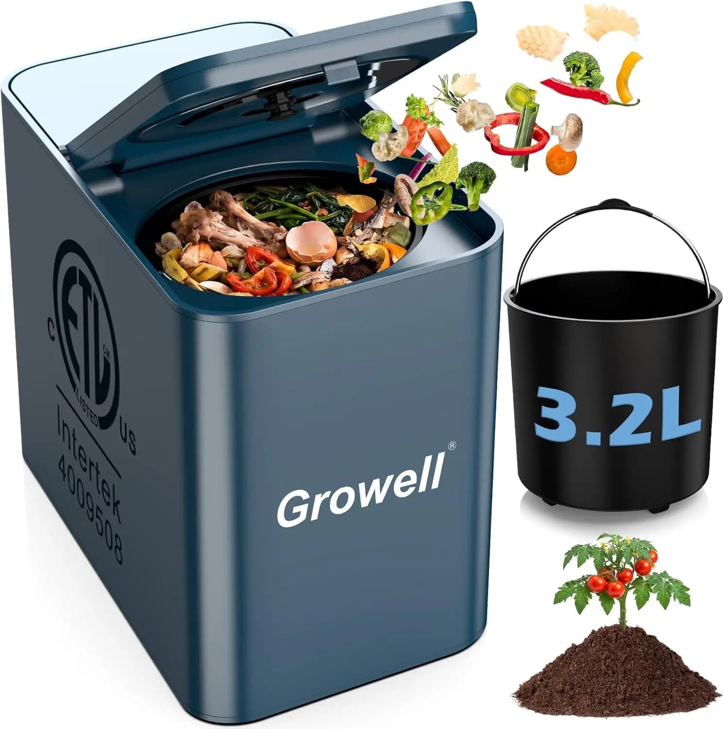 Electric Composter for Kitchen, 3.2L Smart Countertop Compost Bin, Low Noise, Odorless, Indoor Food Waste Composter with LED