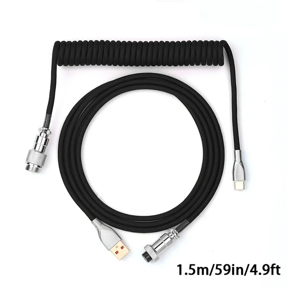 1.5m Coiled Keyboard Cable USB C to USB A TPU Cable for Mechanical Gaming Keyboard Detachable Metal Aviator for Custom Keyboard