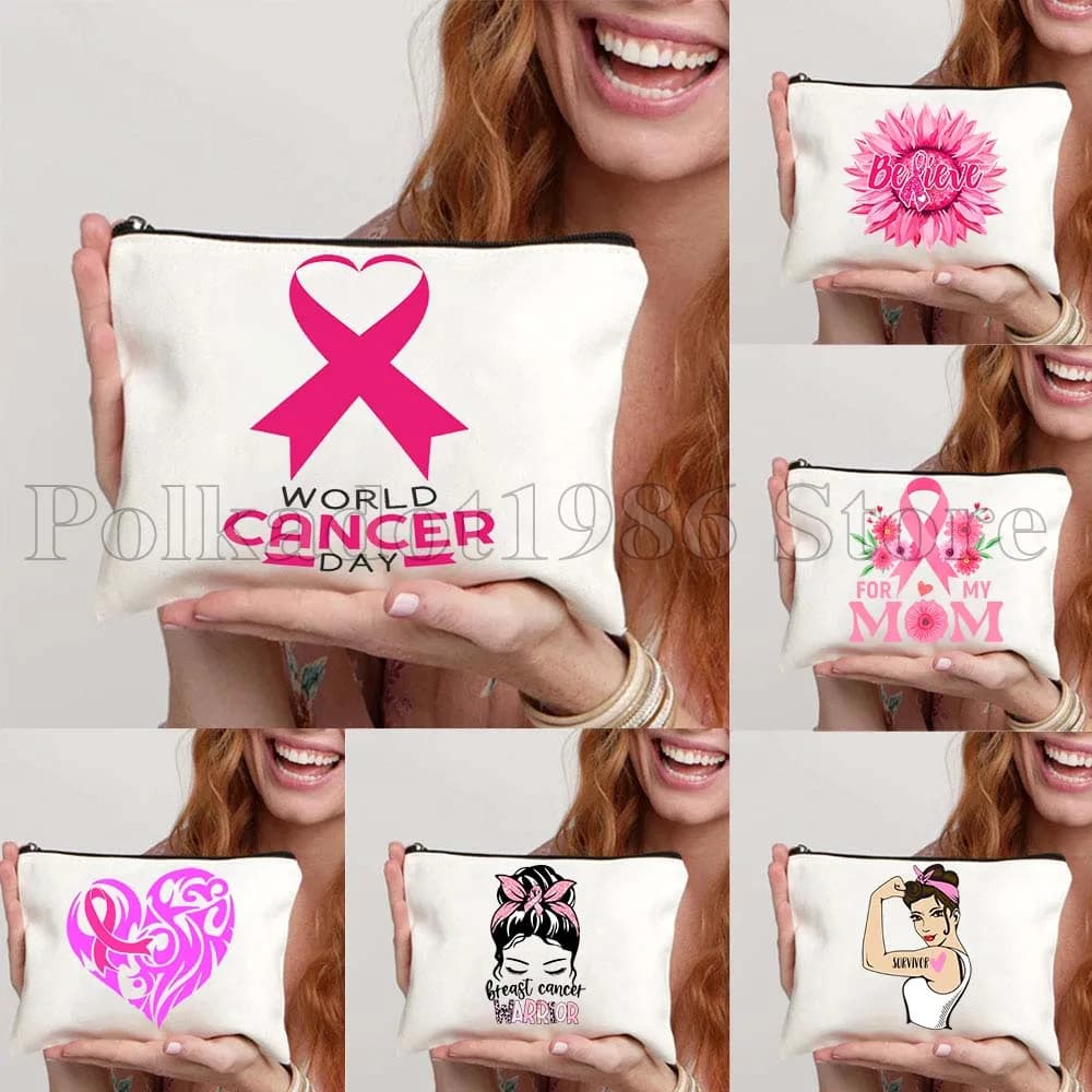Consapevolezza del nastro rosa per cancro al seno Borsa per cosmetici carina Custodia per trucco Articoli da toeletta da viaggio Organizzatore Custodia per trucco Astuccio per matite
