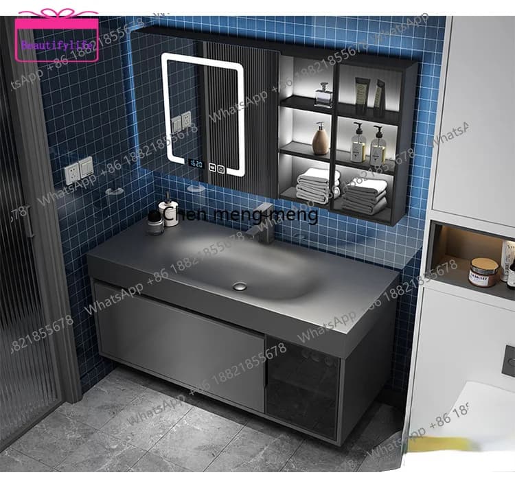 YL Modern Bathroom Cabinet Smart Mirror Cabinet Rock Integrated Washbasin Bathroom Vanity Cabinets with Sink Bathroom Furnitur