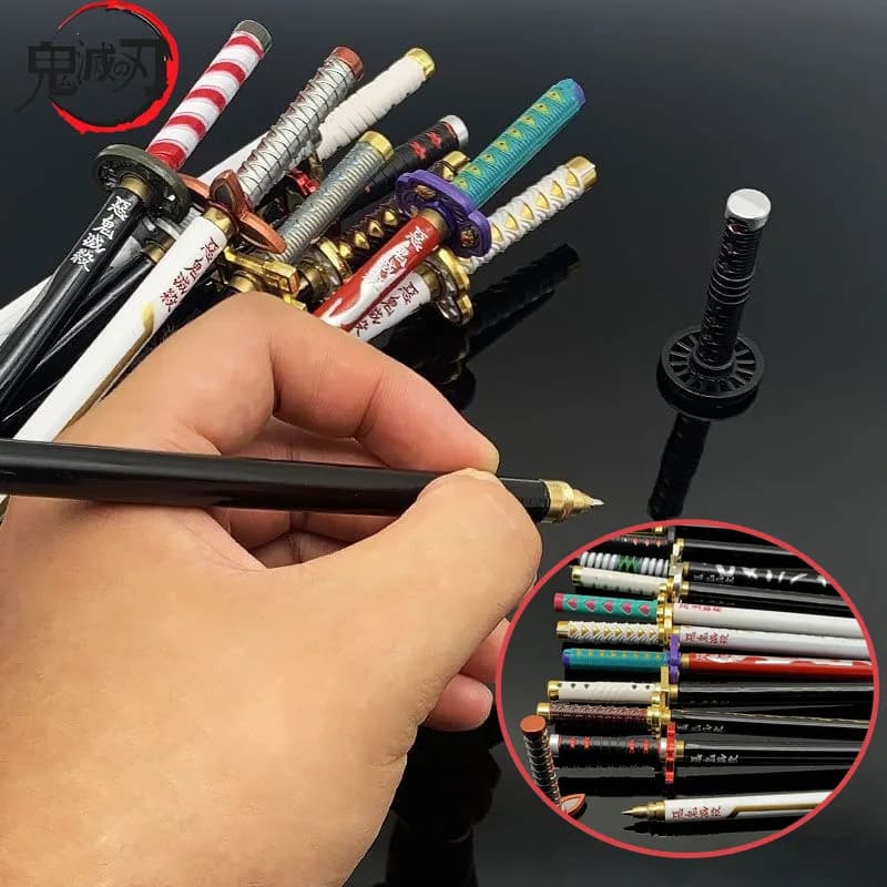 Demon Slayer Nichirin Blade Gel Pens Metal Signature Pen Anime 0.5mm Black Stationery School Office Supplies Writing Gift