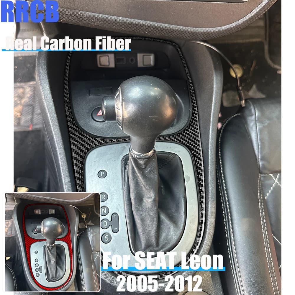 Real Carbon Fiber Accessories Auto Gear Shift Surround Cover Morbida Wall decal For SEAT Leon MK2 2005 2006 2007 2008 2009 2010 12