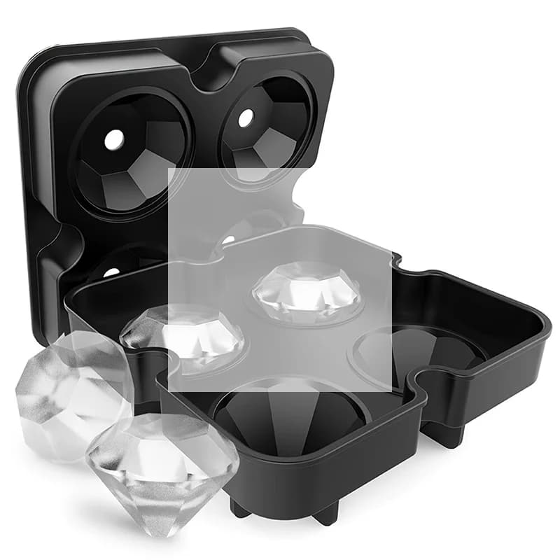 Grandi vassoi per cubetti di ghiaccio, stampi in silicone per cubetti di ghiaccio per congelatore con coperchio, stampo riutilizzabile per ghiaccio da whisky, stampo per ghiaccio a forma di diamante