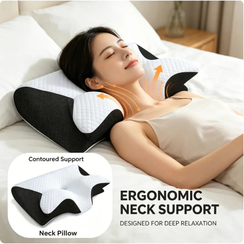 Cuscino Cervicale in Memory Foam per Alleviare il Dolore al Collo, Ergonomico, Ortopedico, Traspirante, per Chi Dorme su un Fianco, sulla Schiena o sullo Stomaco