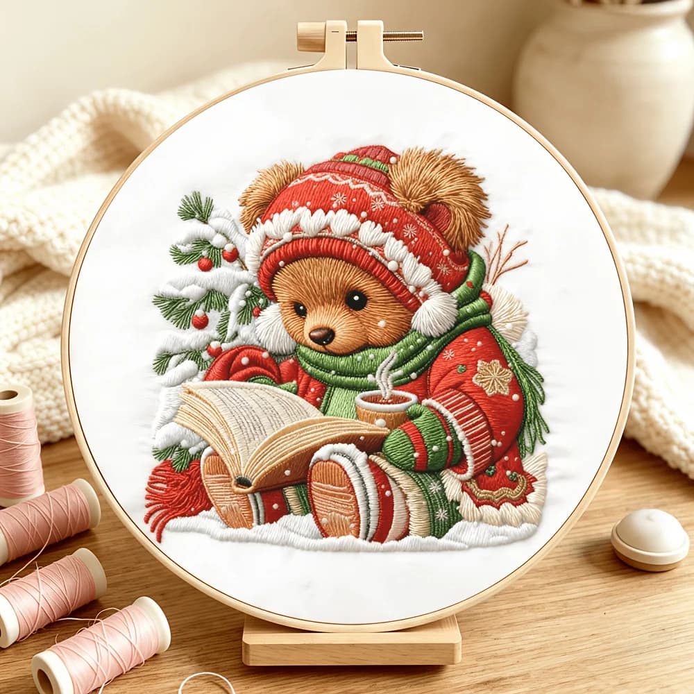 Handmade DIY Embroidery Starter Kit Pre‑Printed Pattern Cloth Bamboo Hoop Color Thread Needles Full Craft Accessories