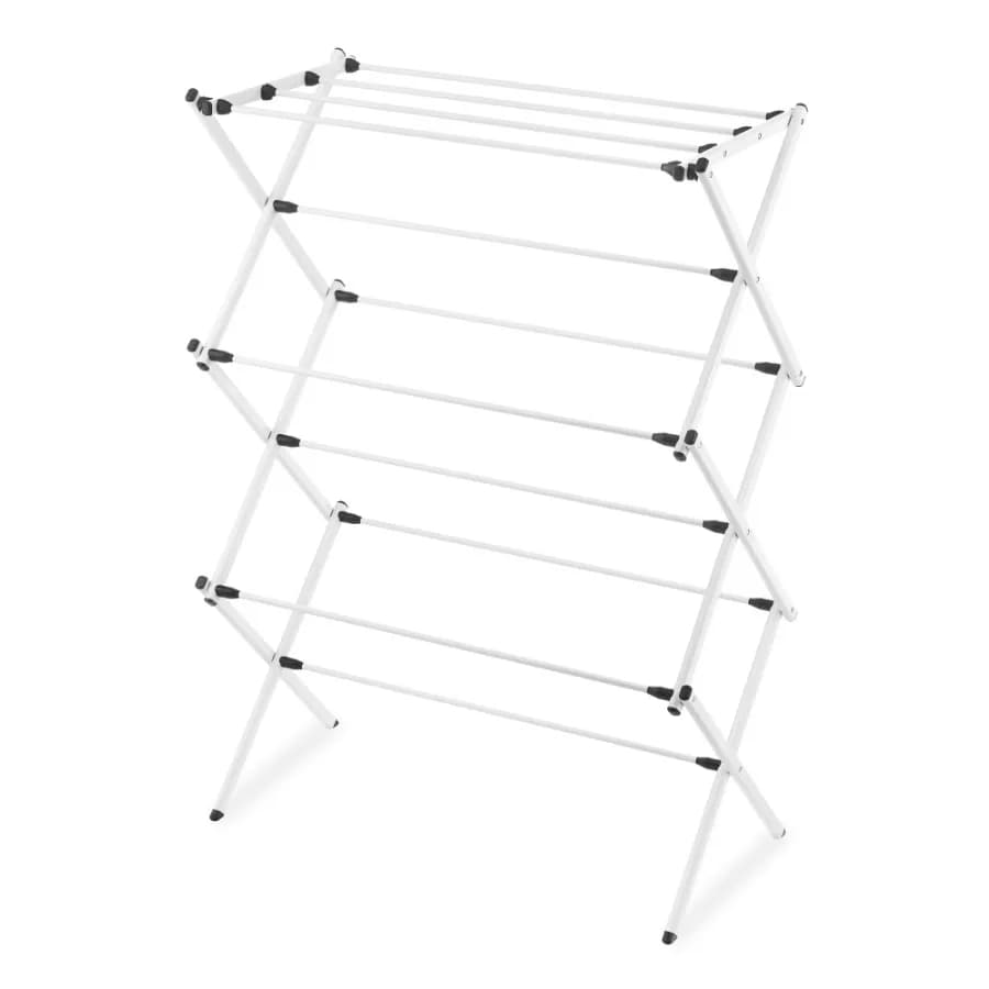 Stendibiancheria Pieghevole in Metallo per Lingerie, Maglioni e Camicie, Design Salvaspazio Bianco con Rivestimento Antiruggine e Base Antiscivolo