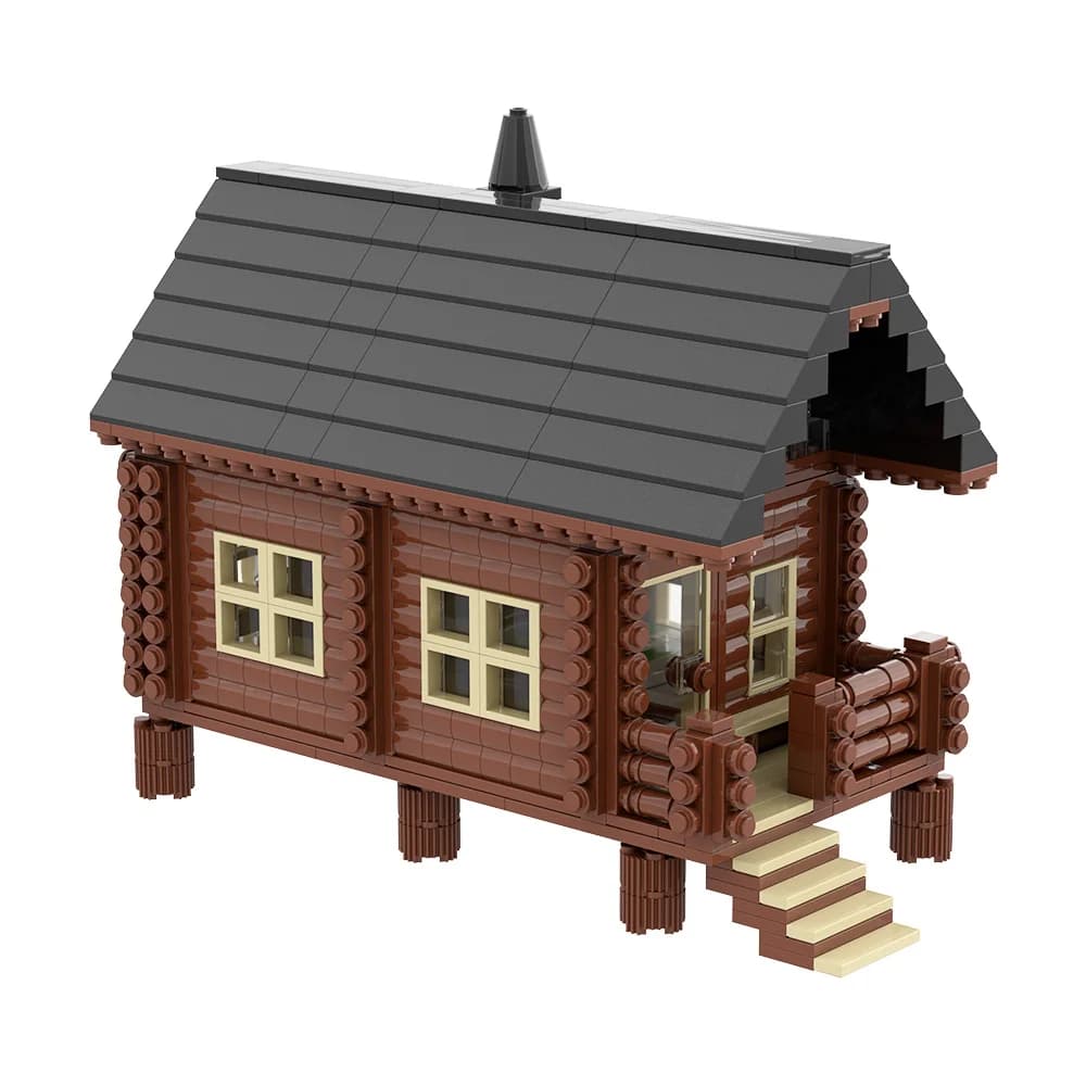 MOC Cabina in legno Mattoni Modello Medievale Cabina in legno Architettura Street View Building Blocks Giocattoli di assemblaggio Regali di compleanno fai da te per bambini