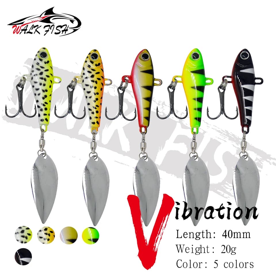 CAMMINARE PESCE 1PCS Richiamo di Pesca Jig Head Fish 20g VIB Cucchiai di Rotazione Pesca All'oceano D'acqua Dolce Spinner Artificiale Esche In Metallo Esca