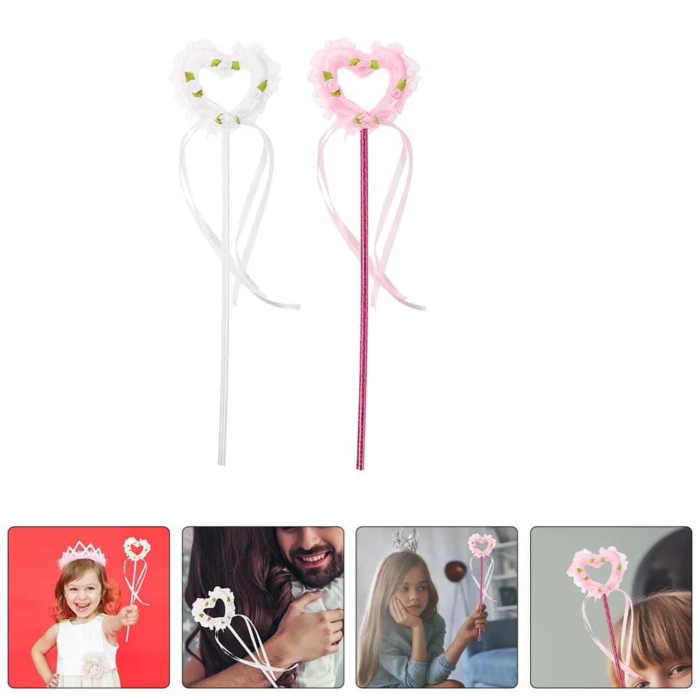 2 Pezzi Bacchetta Magica con Luce a Forma di Cuore, Accessori per Feste per Bambini, Decorazioni per Spettacoli, Regalo di Compleanno, Cosplay