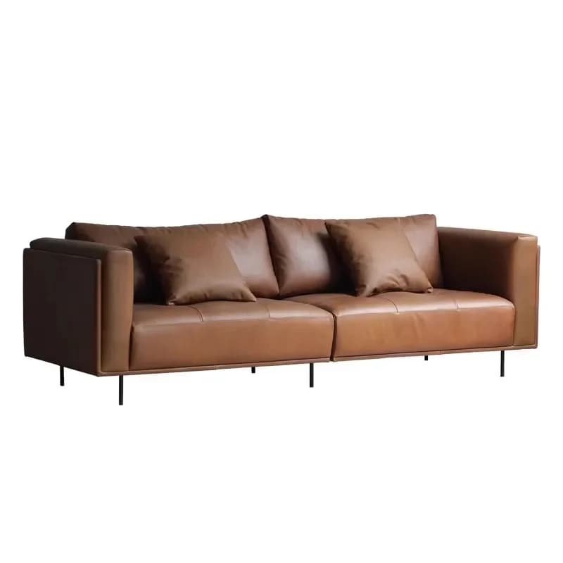Italian Retro Minimalist Leather Sofa Light Luxury Tofu Block Design for Small Apartment Living Room Medieval Style Furniture