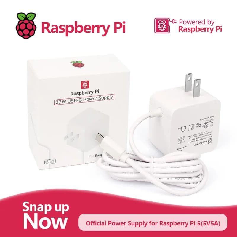 Official Raspberry Pi 5 USB-C Adapter 27 W 5,1 V 5 A with standard PD support